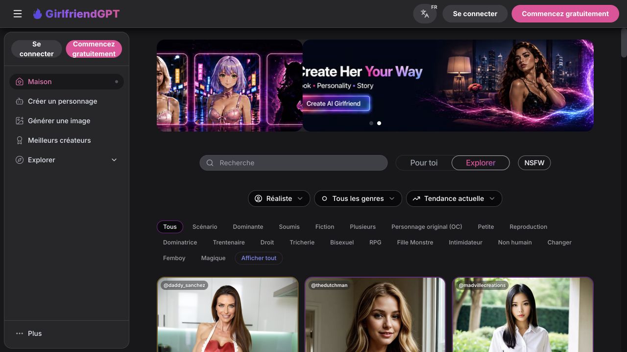 Aperçu de l’interface GirlfriendGPT