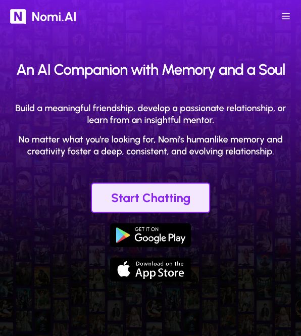 Aperçu de l’interface Nomi AI